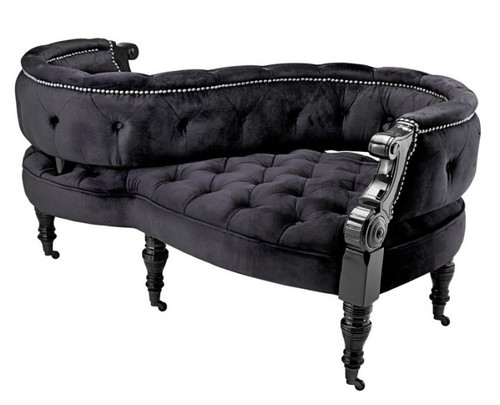 Casa Padrino Luxus Barock Doppel Sitzbank Schwarz / Schwarz Klavierlack - Doppelsofa - Luxury Collection