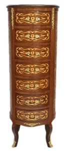 Casa Padrino Barock Kommode Mahagoni Intarsien / Gold mit 7 Schubladen Rund - Antik Stil