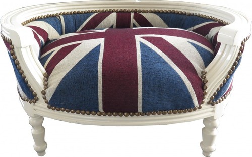Casa Padrino Barock Hunde & Katzen Sofa Union Jack / Creme - Hundebett & Katzenbett