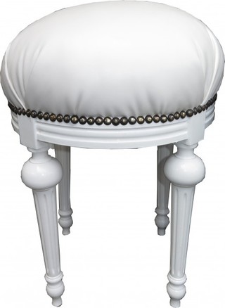 Casa Padrino Barock Sitzhocker - Rundhocker Wei� Lederoptik / Wei� - Barock Hocker M�bel