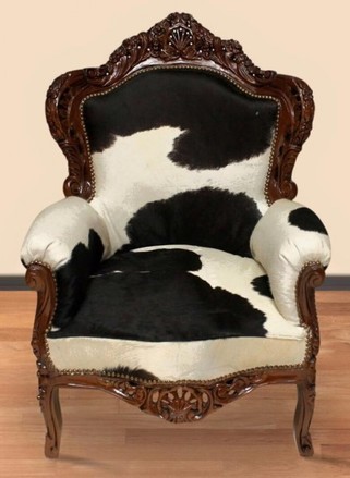 Casa Padrino Barock Sessel King Kuhfell Schwarz-Wei� / Braun - Echtes Kuh Fell