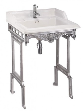 Casa Padrino Jugendstil Stand Waschtisch Wei� / Silber - Barock Waschbecken Barockstil Antik Stil