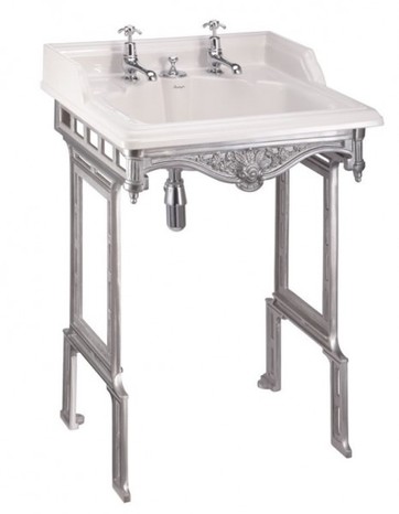 Casa Padrino Jugendstil Stand Waschtisch Wei� / Silber mit 2 Hahnl�chern - Barock Waschbecken Barockstil Antik Stil