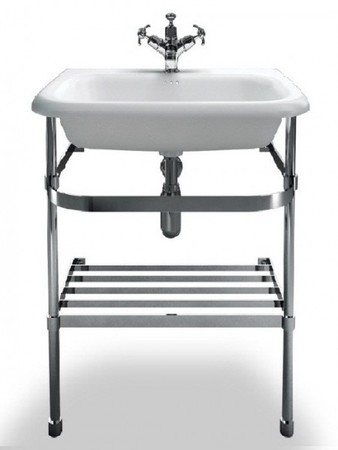 Casa Padrino Jugendstil Stand Waschtisch Naturstein Wei� / Edelstahl B 65cm - Art Deco Waschbecken Barock Antik Stil