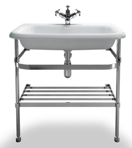 Casa Padrino Jugendstil Stand Waschtisch Naturstein Wei� / Edelstahl B 75cm - Art Deco Waschbecken Barock Antik Stil