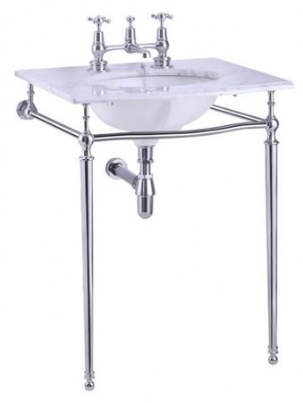 Casa Padrino Luxus Jugendstil Stand Waschtisch Wei� / Chrom mit Marmorplatte B 65cm - Art Deco Waschbecken Barock Antik Stil