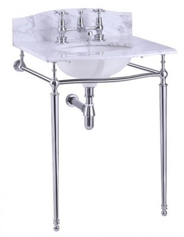 Casa Padrino Luxus Jugendstil Stand Waschtisch Wei� / Chrom mit Marmorplatte B 65cm mit Spritzschutz hinten - Art Deco Waschbecken Barock Antik Stil