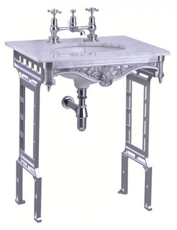 Casa Padrino Luxus Jugendstil Stand Waschtisch Wei� / Aluminium mit Marmorplatte - Barock Waschbecken Barockstil Antik Stil