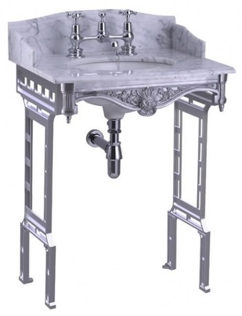 Casa Padrino Luxus Jugendstil Stand Waschtisch Wei� / Aluminium mit Marmorplatte mit Spritzschutz hinten und seitlich - Barock Waschbecken Barockstil Antik Stil