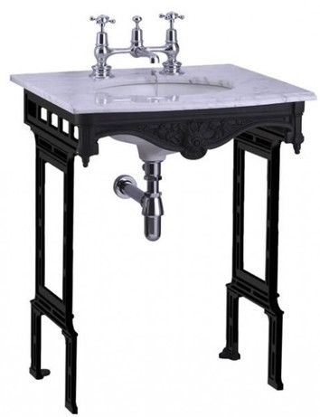 Casa Padrino Luxus Jugendstil Stand Waschtisch Wei� / Schwarz mit Marmorplatte - Barock Waschbecken Barockstil Antik Stil