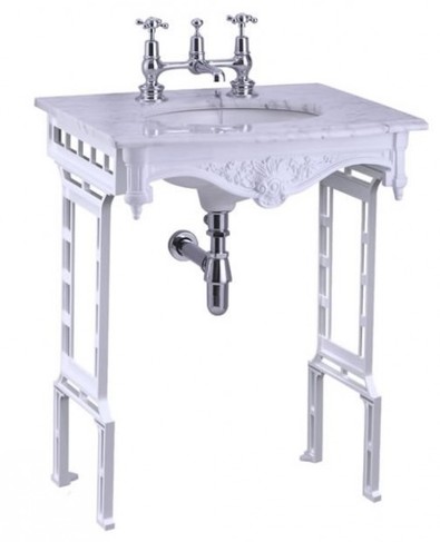 Casa Padrino Luxus Jugendstil Stand Waschtisch Wei� / Wei� mit Marmorplatte - Barock Waschbecken Barockstil Antik Stil