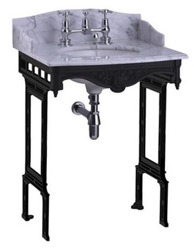 Casa Padrino Luxus Jugendstil Stand Waschtisch Wei� / Schwarz mit Marmorplatte mit Spritzschutz hinten und seitlich - Barock Waschbecken Barockstil Antik Stil