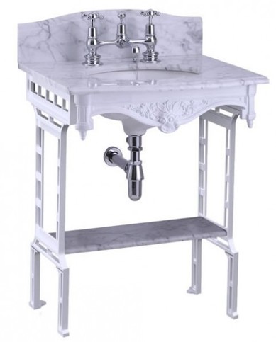 Casa Padrino Luxus Jugendstil Stand Waschtisch Wei� / Wei� mit Marmorplatte mit Spritzschutz hinten und Ablage Barock Waschbecken Barockstil Antik Stil