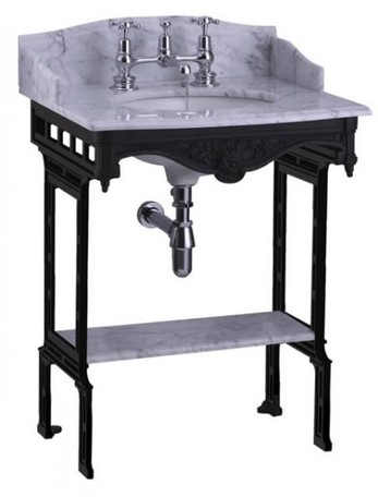 Casa Padrino Luxus Jugendstil Stand Waschtisch Wei� / Schwarz mit Marmorplatte mit Spritzschutz hinten, seitlich und Ablage Barock Waschbecken Barockstil Antik Stil