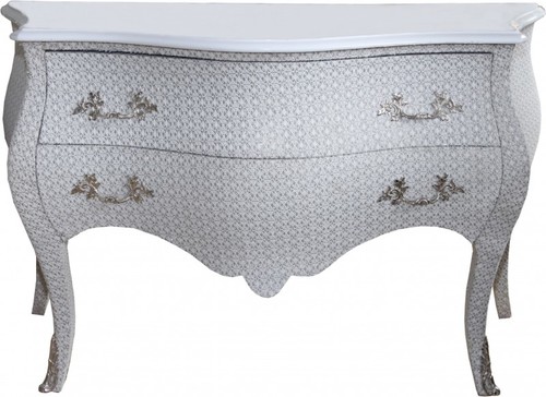 Casa Padrino Barock Kommode Wei� / Glitzerlook 130 cm Mod3 - M�bel Schrank Sideboard - Limited Edition