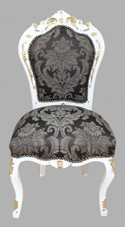 Casa Padrino Barock Esszimmer Stuhl Schwarz Muster / Wei� / Gold - M�bel Antikstil