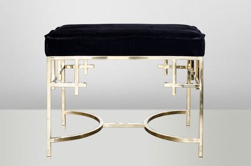 Casa Padrino Art Deco Luxus Hocker Edelstahl Schwarz / Gold - Vintage Jugendstil M�bel