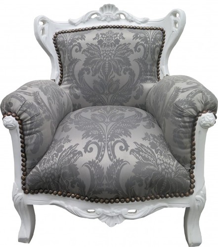 Casa Padrino Barock Kinder Sessel Grau Barock Muster / Weiss - Barock M�bel - Limited Edition