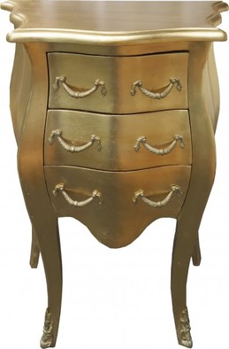 Casa Padrino Barock Kommode Gold H 70 cm, B 50 cm - Nachttisch Schrank mit 3 Schubladen