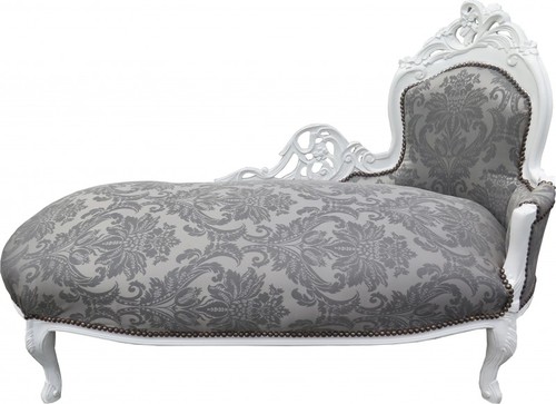 Casa Padrino Barock Chaiselongue Grau Muster / Weiss - Recamiere Liege Barock M�bel - Limited Edition