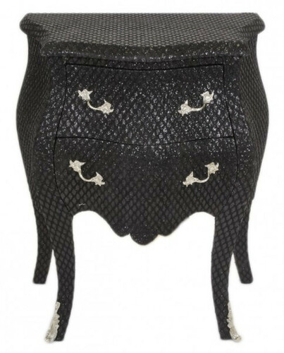 Casa Padrino Barock Kommode Schwarz / Glitzerlook H 71 cm, B 60 cm, T 38 cm - Nachttisch Kommode