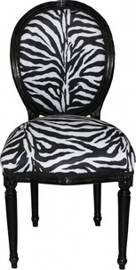 Casa Padrino Barock Esszimmer Stuhl Medallion Zebra Muster / Schwarz - Barock M�bel - Limited Edition