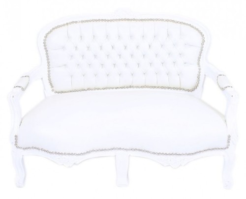 Casa Padrino Barock Kinder Sitzbank Wei� Lederoptik / Wei� Antik Stil Kinder Sofa