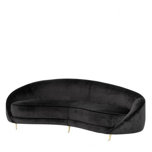 Casa Padrino Luxus Sofa Schwarz gebogen mit edlen Messing F�ssen 239 cm