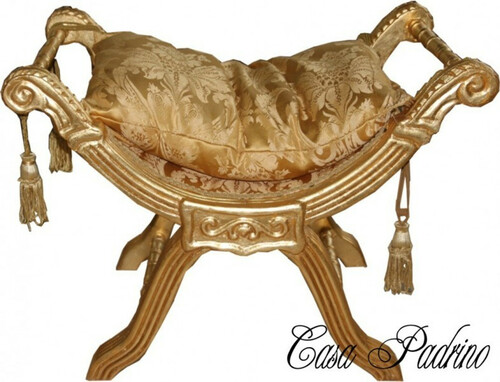 Casa Padrino Barock Sitzbank ModA1 Gold Muster / Gold- Kreuzhocker Hocker 