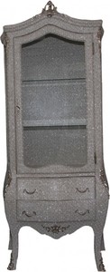 Casa Padrino Barock Vitrine in Wei�/Silber Glitzerlook - Vitrinenschrank - Wohnzimmerschrank