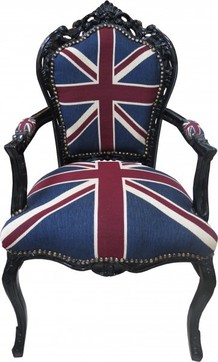 Casa Padrino Barock Esszimmer Stuhl mit Armlehnen Union Jack / Schwarz - Antik Stil M�bel
