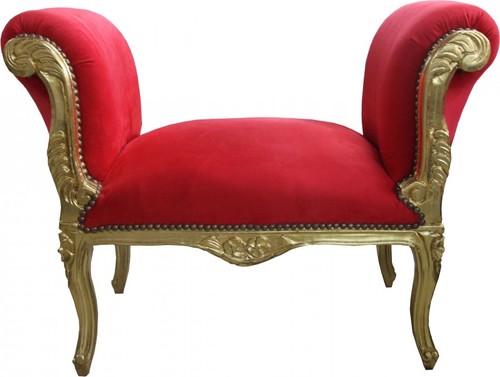 Casa Padrino Barock Schemel Hocker Rot / Gold - Sitzbank