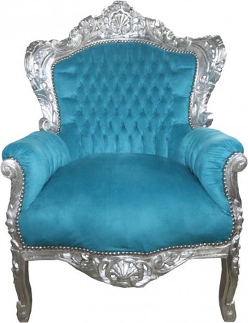 Casa Padrino Barock Sessel King in Petrol T�rkis / Silber - M�bel Antik Stil