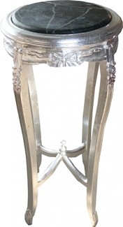 Casa Padrino Barock Beistelltisch mit Marmorplatte Rund Silber 91 x 46 cm Antik Stil - Telefon Blumen Tisch