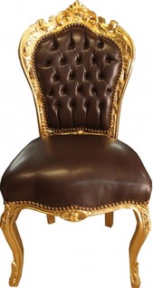Casa Padrino Barock Esszimmer Stuhl Braun Glatt Lederoptik / Gold - M�bel