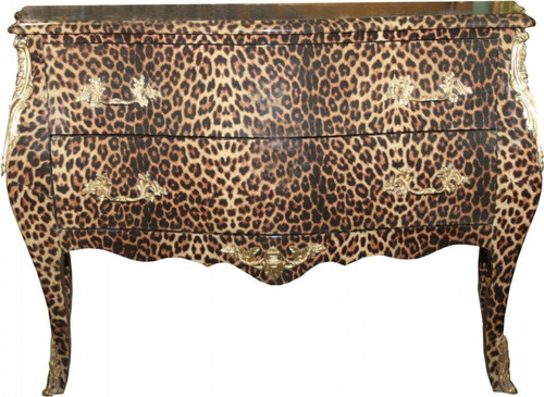 Casa Padrino Barock Kommode Leopard mit goldenen Metall Applikationen 123 cm - Barock M�bel