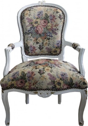 Casa Padrino Barock Salon Stuhl Blumen Muster / Creme / Gold - Antik Design M�bel - Limited Edition