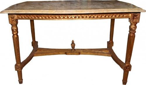 Casa Padrino Barock Couchtisch Gold mit cremefarbener Marmorplatte 96 x 64 cm - Limited Edition