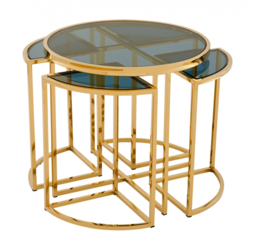 Casa Padrino Luxus Art Deco Designer Beistelltisch 5er Set Gold mit Rauchglas - Luxus Qualit�t