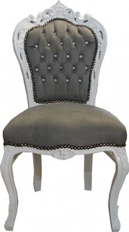 Casa Padrino Barock Esszimmer Stuhl Grau / Wei� mit Bling Bling Glitzersteinen - M�bel Antik Stil 