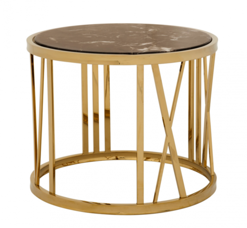 Casa Padrino Luxus Art Deco Designer Beistelltisch Gold mit brauner Marmorplatte - Luxus Kollektion