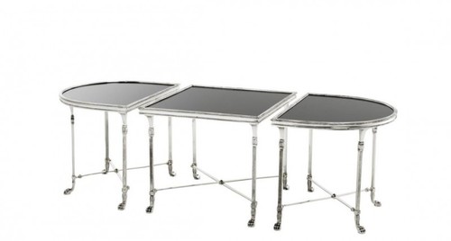 Casa Padrino Luxus Art Deco Designer Beistelltisch 3er Set Antik Silber mit schwarzem Glas - Hotel Tisch M�bel