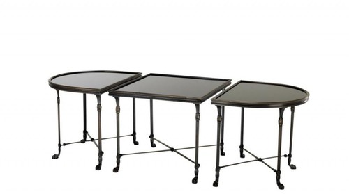 Casa Padrino Luxus Art Deco Designer Beistelltisch 3er Set Anthrazit mit schwarzem Glas - Hotel Tisch M�bel