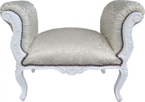 Casa Padrino Barock Schemel Hocker Creme Muster / Wei� - Sitzbank