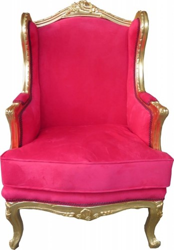 Casa Padrino Barock Lounge Thron Sessel Rot / Gold - Ohren Sessel - Ohrensessel Tron Stuhl