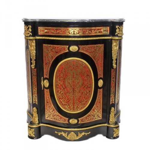 Casa Padrino Barock Boulle Kommode Schwarz / Gold / Rot mit Marmorplatte 80 x H105 cm - Mbel Schrank Sideboard