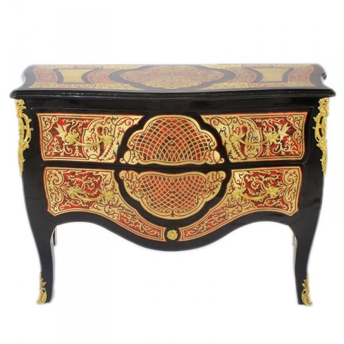 Casa Padrino Barock Boulle Kommode Schwarz / Gold / Rot 130cm - Mbel Schrank Sideboard