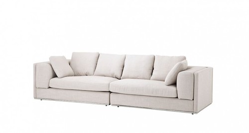 Casa Padrino Luxus Sofa Panama Natural mit poliertem Stahl Sockel - Luxus M�bel
