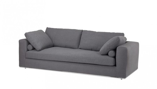 Casa Padrino Luxus Sofa Dunkelgrau mit poliertem Stahl Sockel - Luxus Kollektion