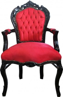 Casa Padrino Barock Esszimmer Stuhl Rot / Schwarz mit Armlehnen - Limited Edition